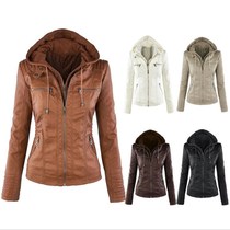 Jacket Women Euro Hood zipper coat Leather clothing Leather Jacket Women