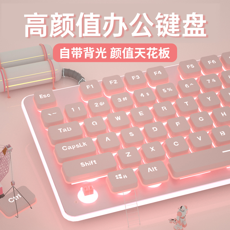 Keyboard for Girls, Office Silent Typing, Pink Cute Laptop Desktop Universal Wired Keyboard and Mouse Set