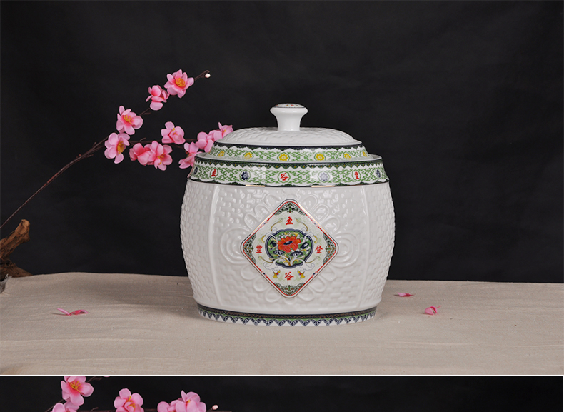 Jingdezhen ceramic barrel 10 jins 20 jins 30 jins ricer box can meter box moisture meter box meters altar storage tank