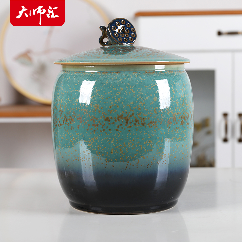 Barrel ricer box household moisture meters cassette cover 20 jins jingdezhen ceramic grain flour tea rice storage tank