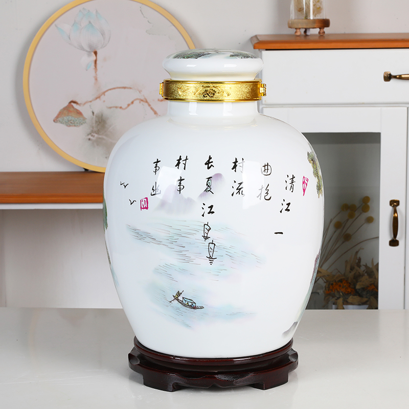 Jingdezhen ceramic jars 10 jins 20 jins 30 jin high white clay it bottle wine barrel seal pot jars