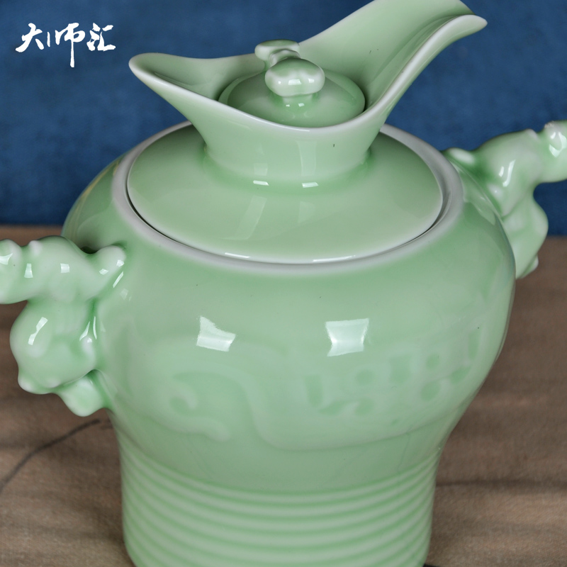 Green glaze burned hip flask jingdezhen ceramic household wine jar of wine suits for antique white wine cup warm wine