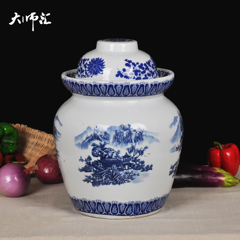 Jingdezhen ceramic kimchi large storage tank pickle jar double pickles pickled egg altar cover sealed jar jar