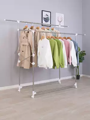 Clothes rack Floor-to-ceiling stainless steel indoor telescopic double-pole household drying quilt rack Outdoor folding balcony drying rack
