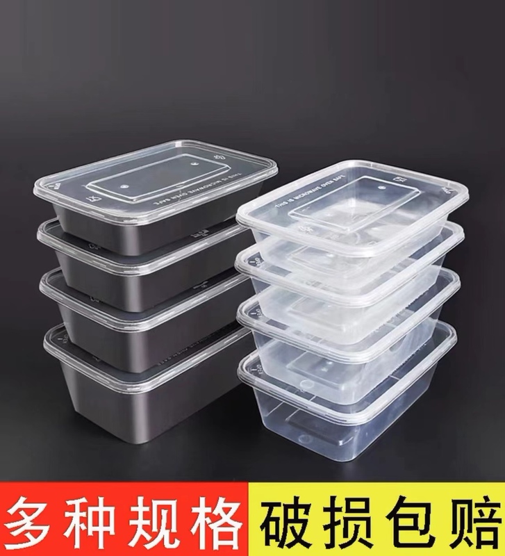 Disposable Rectangular Lunch Box 1000ml Black with Lid Thickened Plastic Takeaway Fast Food Transparent Lunch Box Bento Box