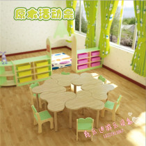 Kindergarten style tables and chairs solid wood childrens table childrens study table colorful childrens solid wood table trapezoidal table and chairs