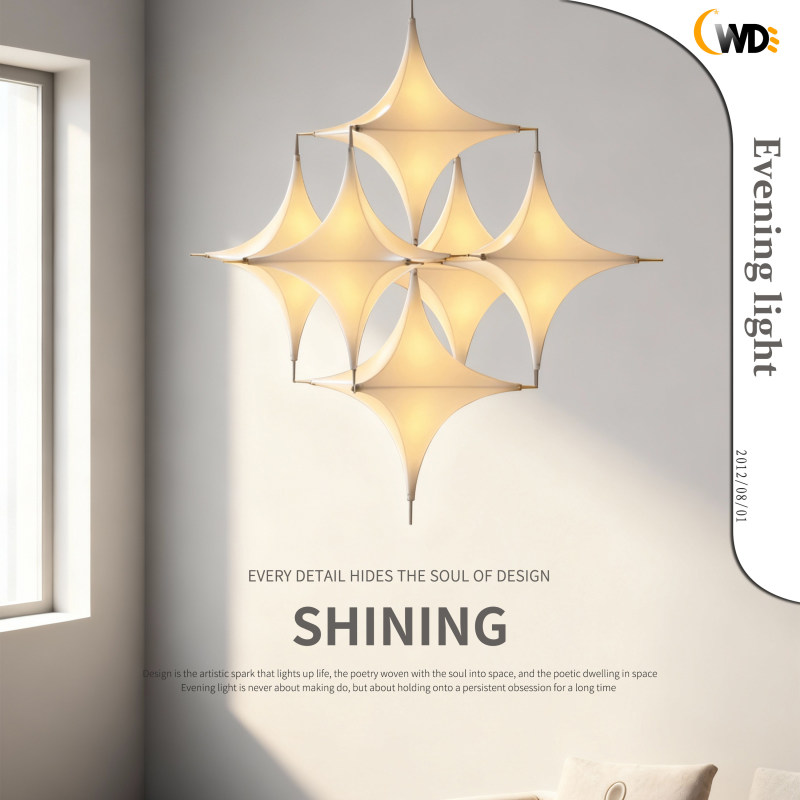 Designer Silk Chandelier for Dining Room, Wabi-Sabi Style, Star Geometric Shape, Villa Open Space Living Room Staircase Combination Chandelier