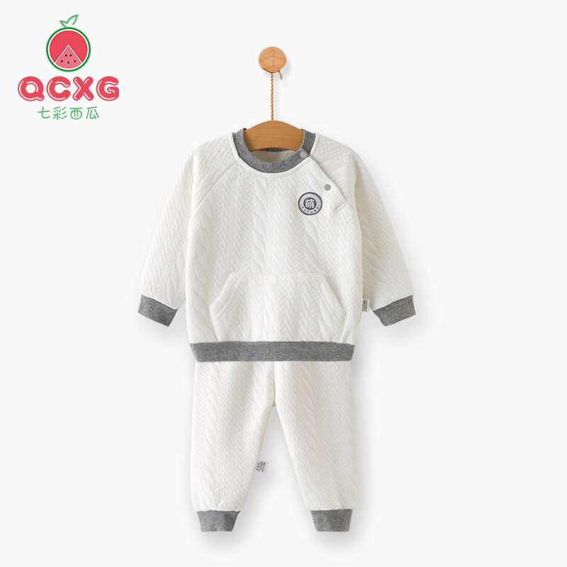 Baby warm clothes suit baby three-layer clip cotton clothes autumn clothes men and women children pure cotton underwear autumn and winter thickened