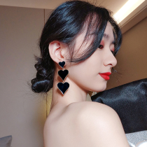 Modern Goddess ~ ins tide retro black love earrings Korean temperament exaggerated atmosphere red silver needle ear decoration female