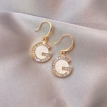 Letter G earrings simple temperament female earrings 2021 New Tide senior sense personality diamond earrings earrings