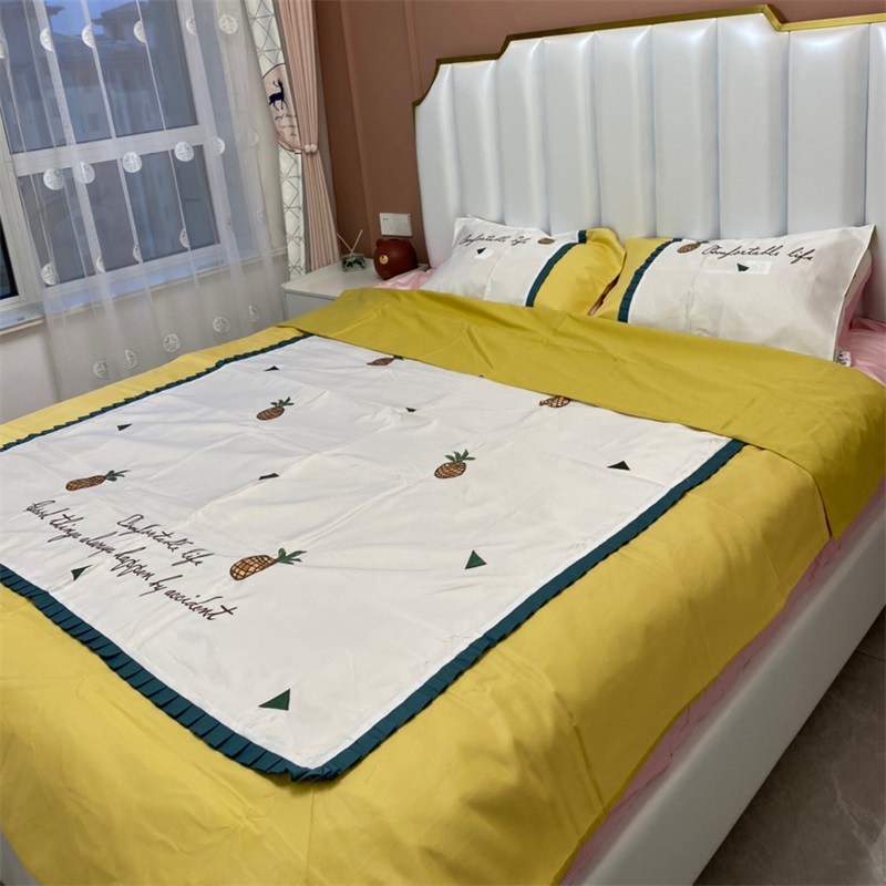 Small fresh pure cotton embroidery with four sets full cotton male main wind pineapple embroidered girl heart 1 8m bed bamboo hat bedding