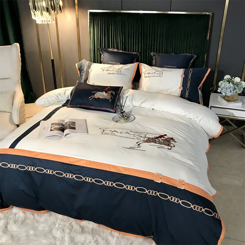 Yinglun Wind Hotel Four pieces Exit tail single All cotton pure cotton linen quilt cover light extravagant Extravaganza Hotel Bed bedding