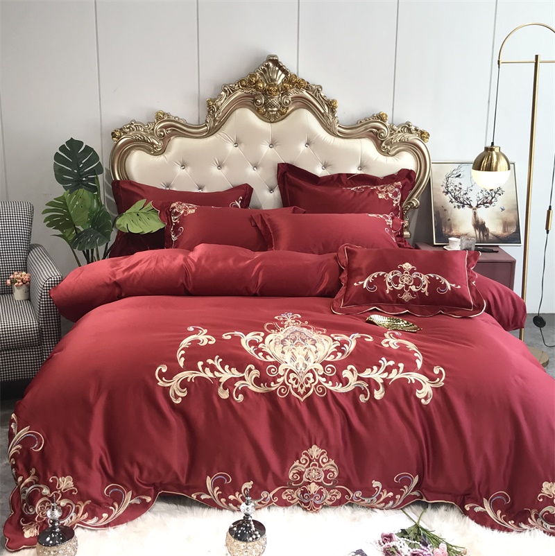 European high-end luxury cotton four-piece set Silk embroidery pure cotton 1 8m bed Li Villa model room bedding
