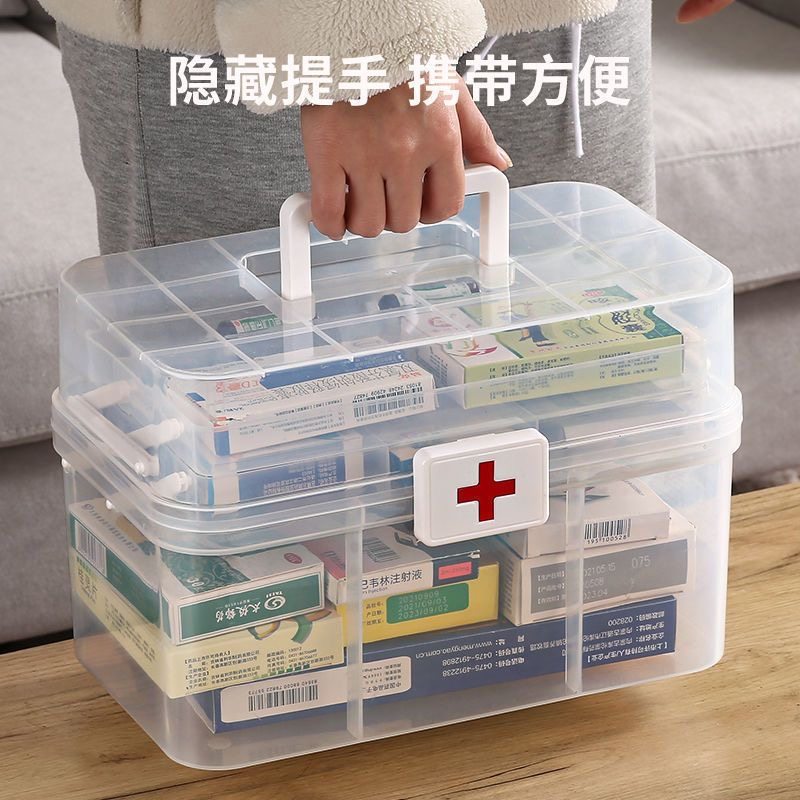 Medicine box Home Large capacity Medical emergency box with portable medical care transparent multilayer box Family medicine containing box-Taobao