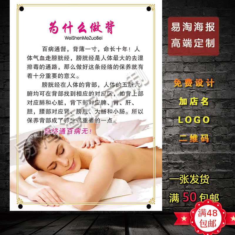 Back Physiotherapy Acupoint Massage Meridian Maintenance Body Care Poster Custom Design Wall Chart Sticking Solid Wood Frame