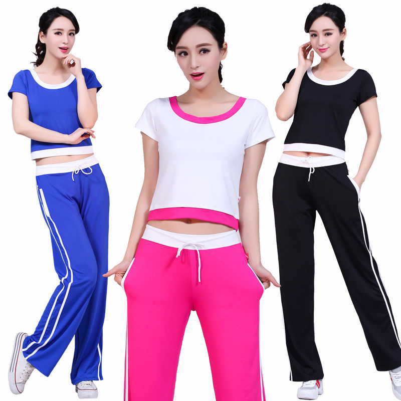 Haozhou fitness clothes spring summer jumping gymnastics clothing dynamic casual short-sleeved women's set special price 5104