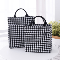  New houndstooth check handbag womens fashion canvas lunch box bag large capacity bento bag office worker A4 file bag