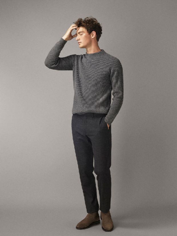 18 mùa thu và mùa đông Xiban M răng len và cashmere chải thô sọc dọc kết cấu dày áo len nam áo khoác nỉ nam