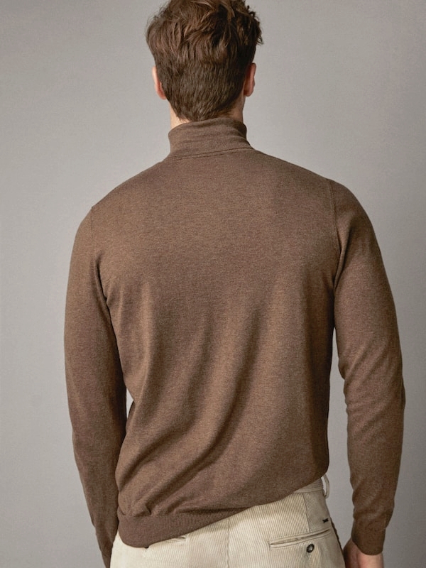 18 mùa thu và mùa đông Xiban D răng lụa cashmere cotton pha trộn Áo len nam cổ cao chạm đáy áo len áo len nam cổ lọ