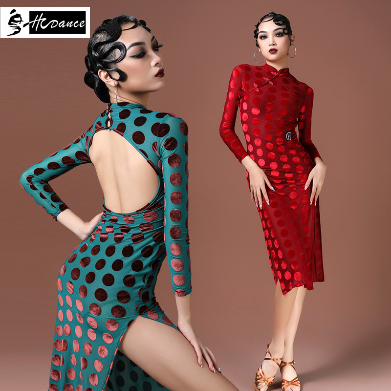 (HC Gaoding) Professional Latin dance costume dance skirt female retro national style cheongsam dress performance costume DL313