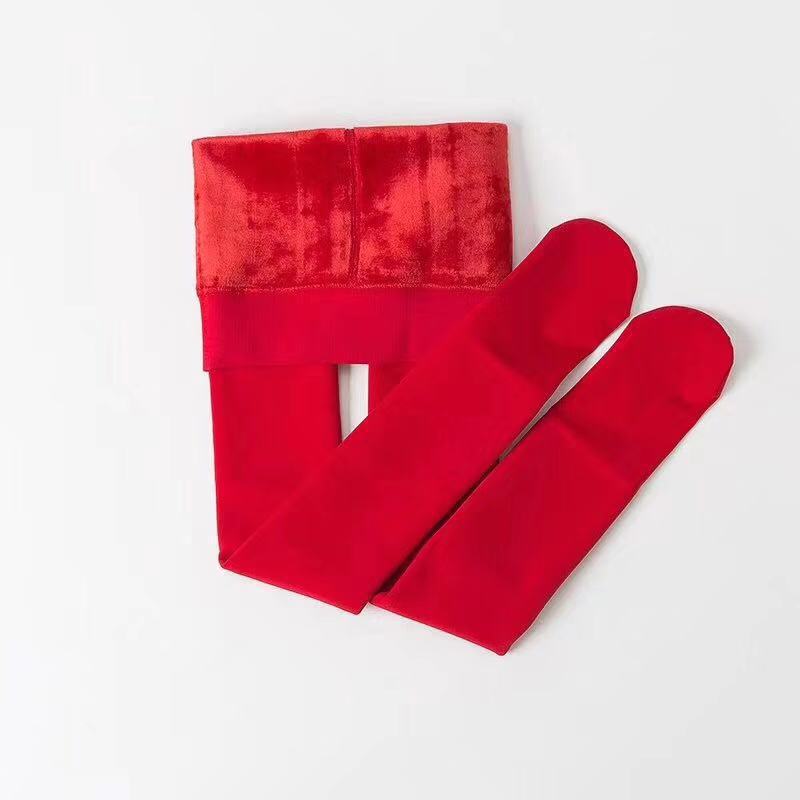 Girls' Red Tights for the Spring Festival, Thickened and Fleece-Lined Leggings for Older Children, Winter Warm One-Piece Socks for the New Year