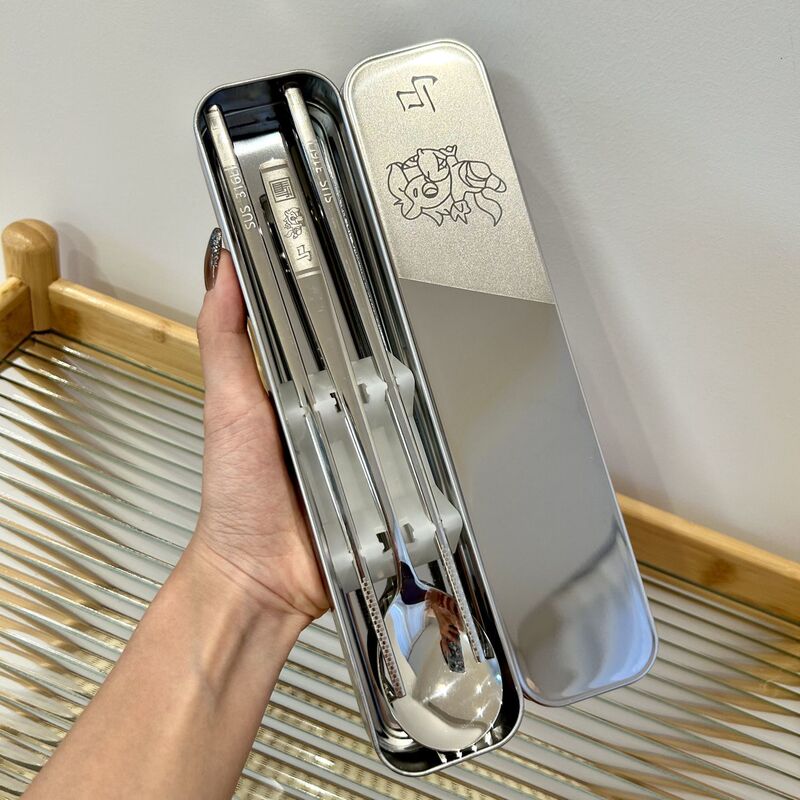 Zodiac 316 Stainless Steel Chopsticks, Spoon, and Fork Set, Single-Person Portable Cutlery, Student Storage Box, Travel