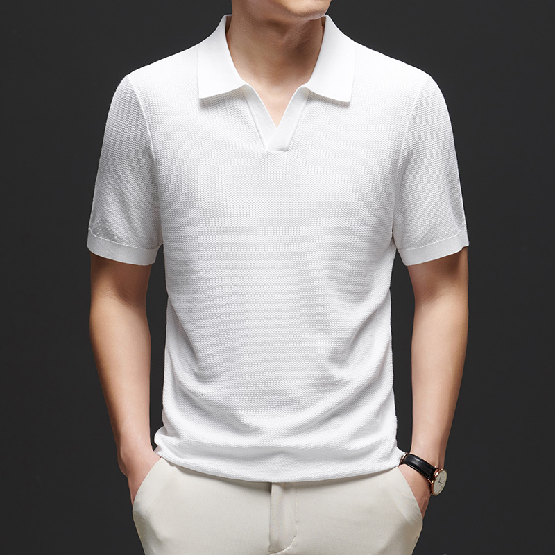 Luxury Brand Clearance Ze&Na White Short-Sleeve Tencel Cotton Knit Seagull Collar Polo Shirt Thin Style Old Money Style Men's