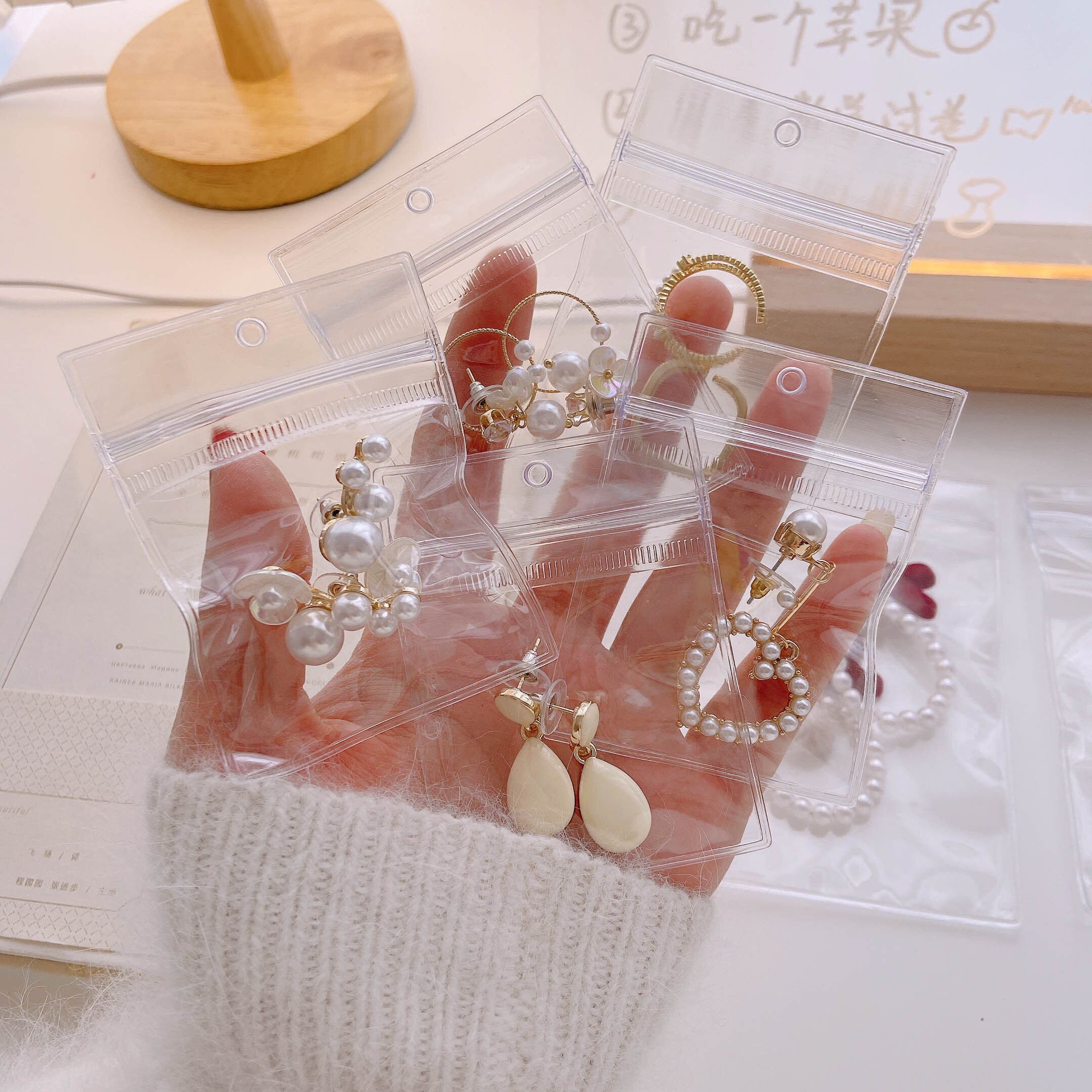 ins jewelry cashier bag transparent pvc ornament bag ear pin ring anti-oxidation first decorated case small number portable seal