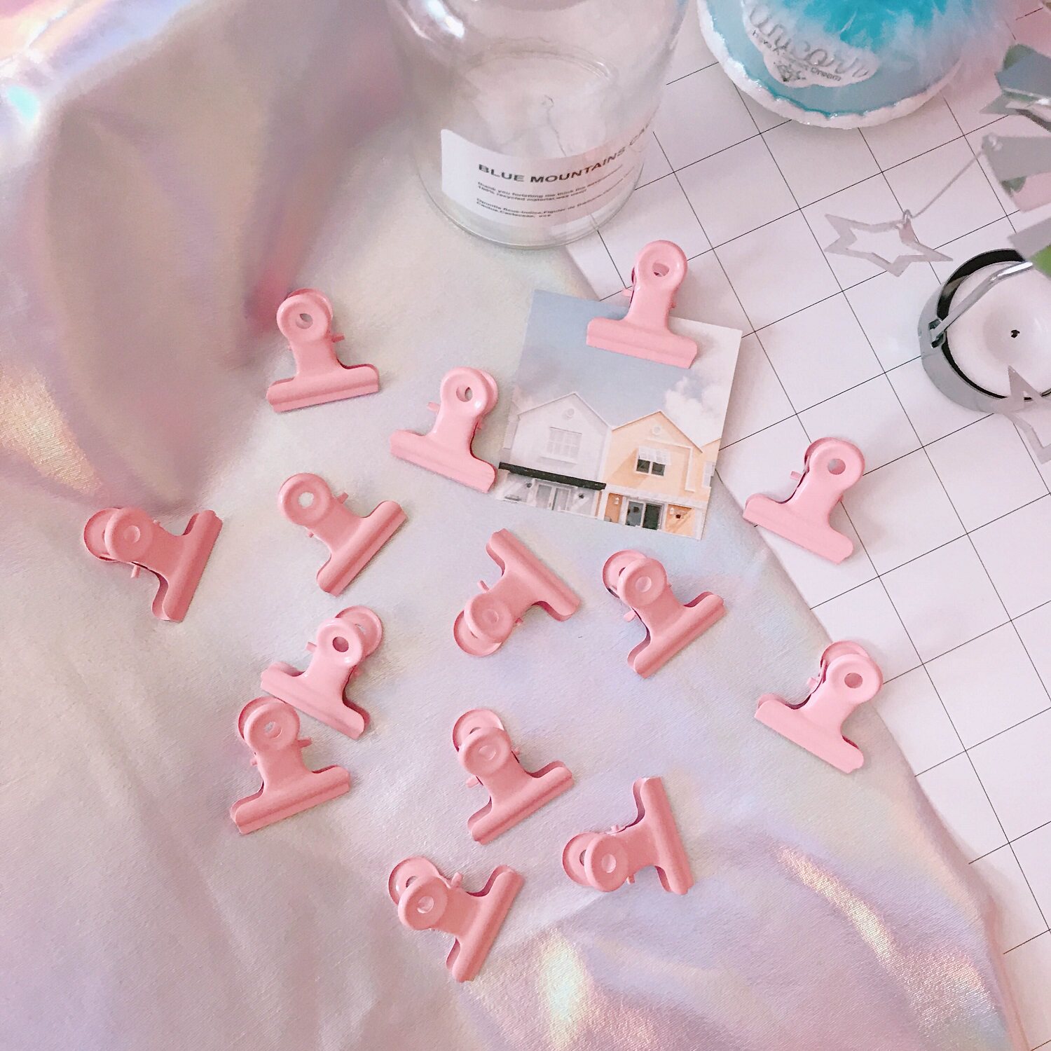 Korean girl pink Harajuku mini file storage clip Sealing clip Post-it note iron clip round tail ticket clip Student