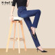 Post-show women's trousers high-waisted straight-leg jeans women's autumn new trousers elastic large size middle-aged mother's trousers