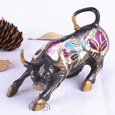 Pakistan hand-carved pattern color copper cow Wangcai animal characteristics art craft gift decoration gift