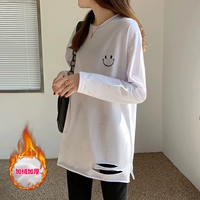 Хлопковая футболка, флисовый бархатный приятный телу осенний демисезонный длинный лонгслив, средней длины