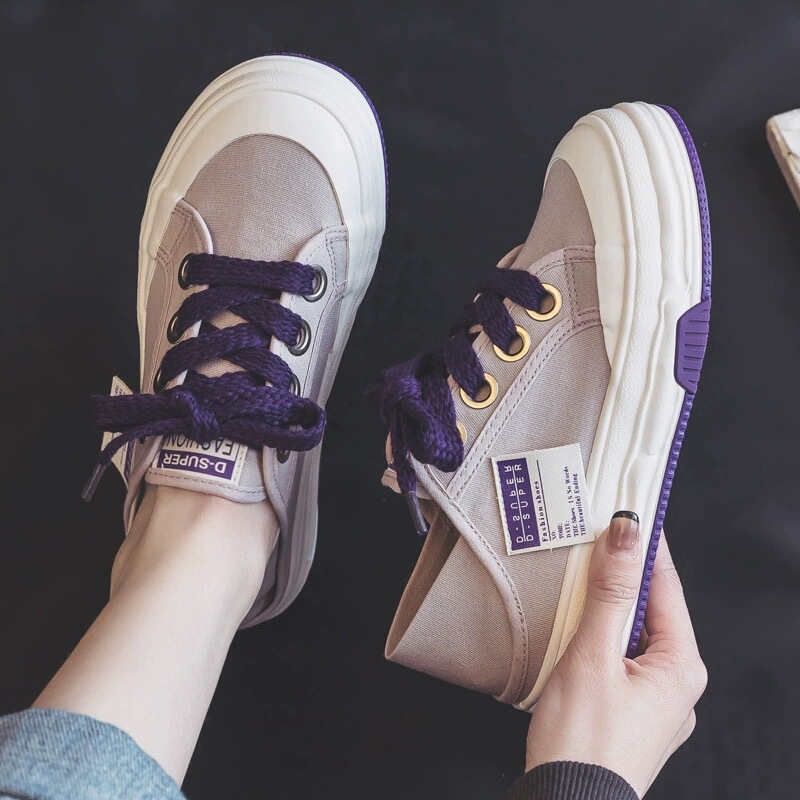 Spring Hot-Selling Half-Slip Canvas Shoes for Women 2025 New Style Slip-On Lazy Shoes for Pregnant Women, Dual-Wear Single Shoes and Sneakers