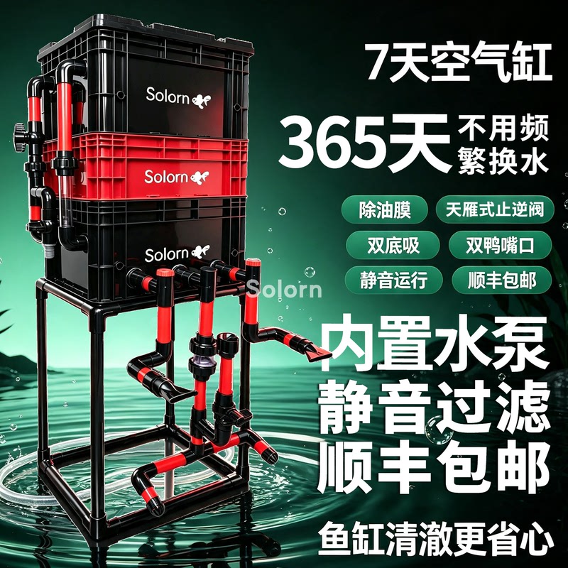 Solorn Built-In Water Pump Industrial-Style Circulation Box Filter Rainwater Pipe Dry and Wet Separation Fish Tank Fish Farming Trickle Water Purification