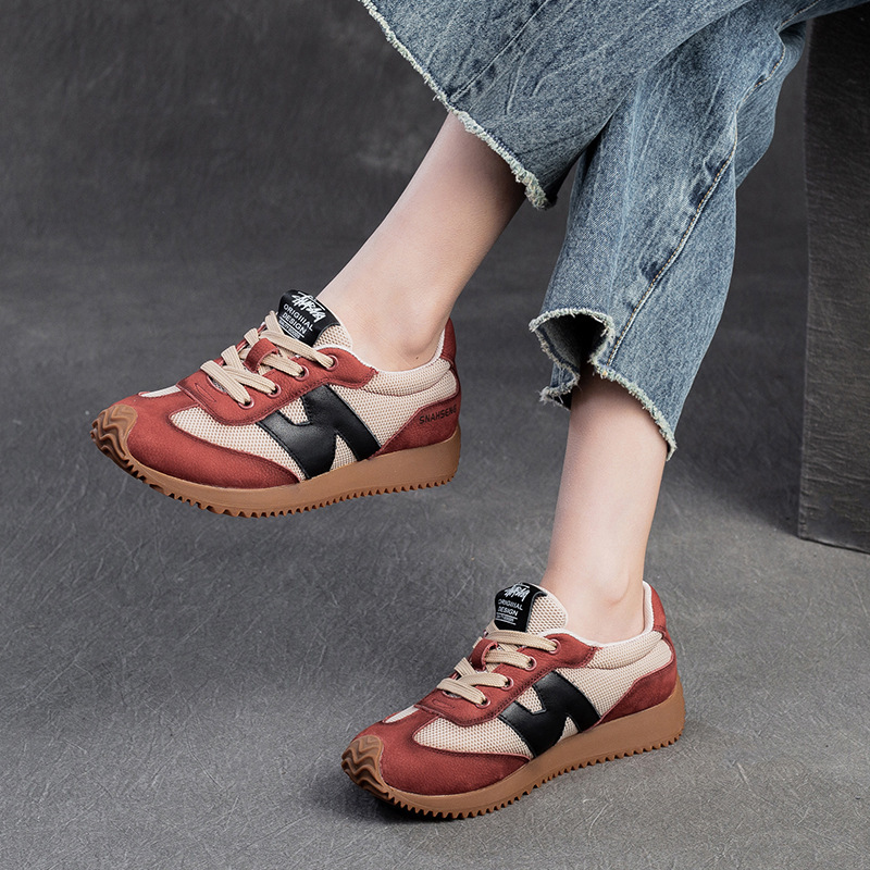 Spring and Autumn New Style Colorful Personalized First-Layer Cowhide Sports Casual Women's Shoes German Training Shoes Soft Sole Versatile Genuine Leather Sneakers