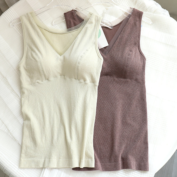 Eurogen yarn V collar thin autumn winter hit bottom warm vest Modale cotton thermostatic comfort uphols-up bra lingerie