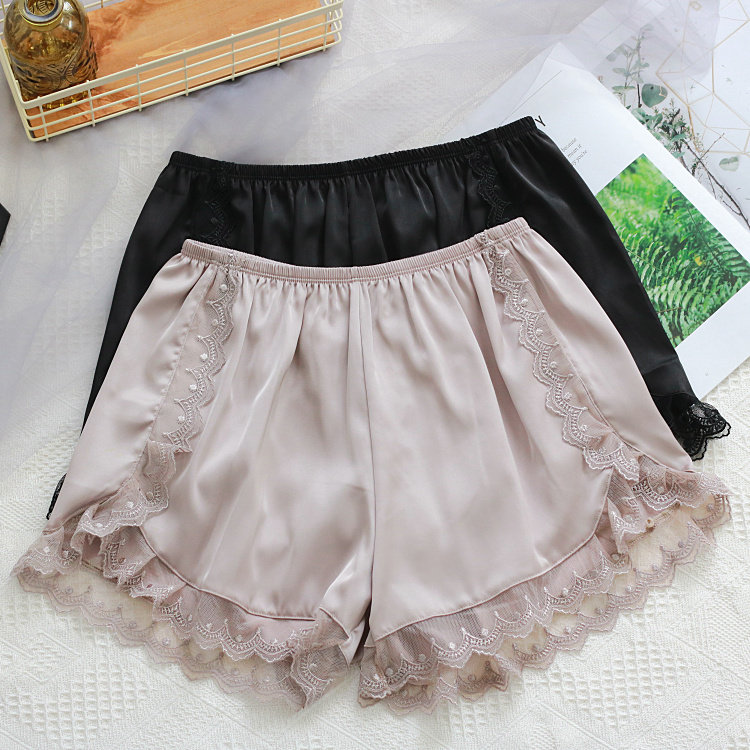 New lace floral lace French style sweetness shorts silk slip and breathable loose anti-light inner lap pants woman home summer
