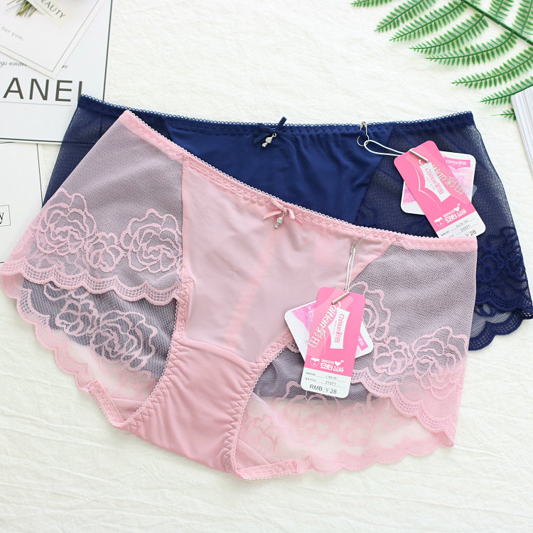 Caitian panties 31071 sexy transparent lace seamless flat foot bag hip ultra-thin quick-drying summer mid-waist women's panties
