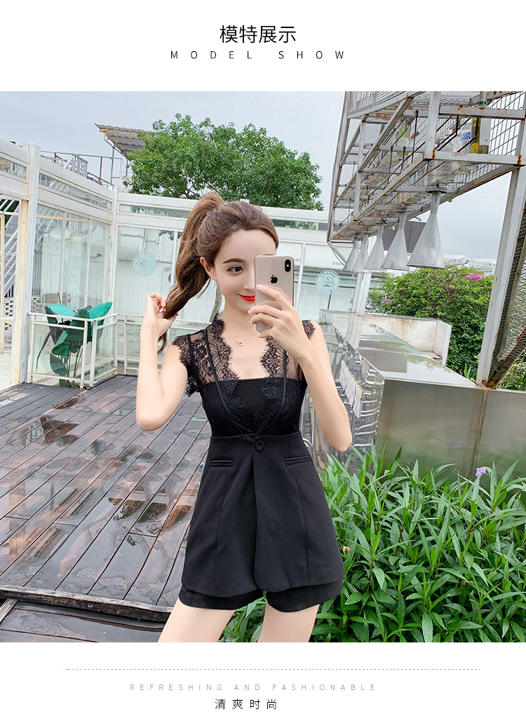 VK旗艦店 韓系拼接馬甲抹胸高腰寬口短褲套裝無袖褲裝