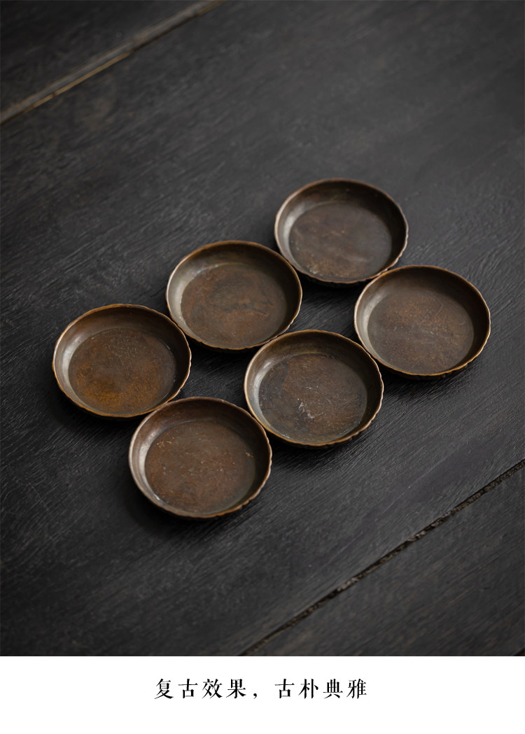 Китайское чайное блюдце 日式复古花纹铜杯垫功夫茶托杯托隔热茶垫家用茶盏托茶具茶道配件 KAZUNORI