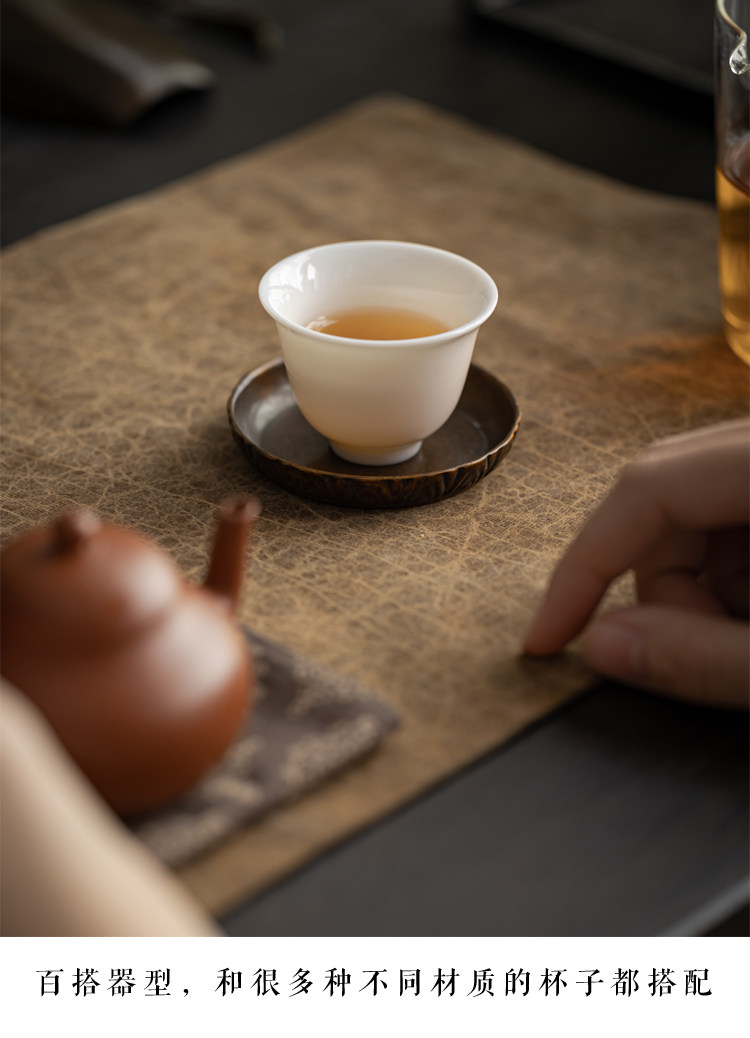 Китайское чайное блюдце 日式复古花纹铜杯垫功夫茶托杯托隔热茶垫家用茶盏托茶具茶道配件 KAZUNORI