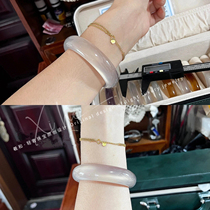 Pure natural agate chalcedony bracelet for women ice type high ice transparent white moonlight purple wide tire jade bracelet for women young style