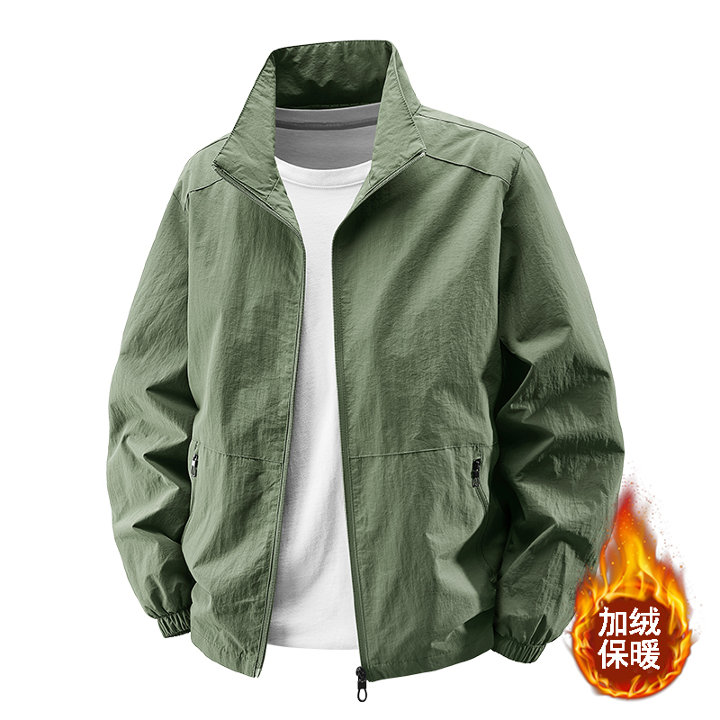 Taizhou Sanmen Men's Fleece-Lined Thickened Jacket Winter Plus-Size Outdoor Sports Casual Stand-Up Collar Jacket