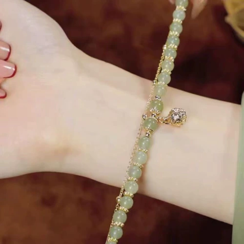 TikTok, натуральный браслет с одной бусиной из нефрита, не выцветает