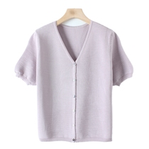 Tail Single Summer Large Code Lady V collar loose button knit cardiovert short sleeve 11026