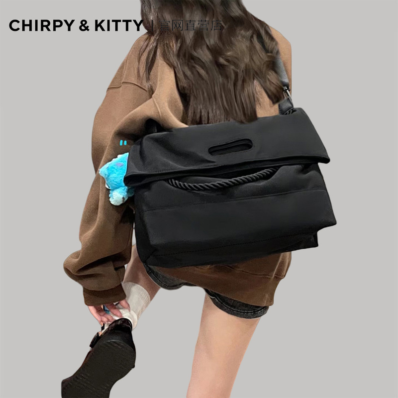 Chirpy Kitty Bag for Women 2026 New Large-Capacity Handbag Single Shoulder Canvas Commuter Crossbody Tote Bag Trendy