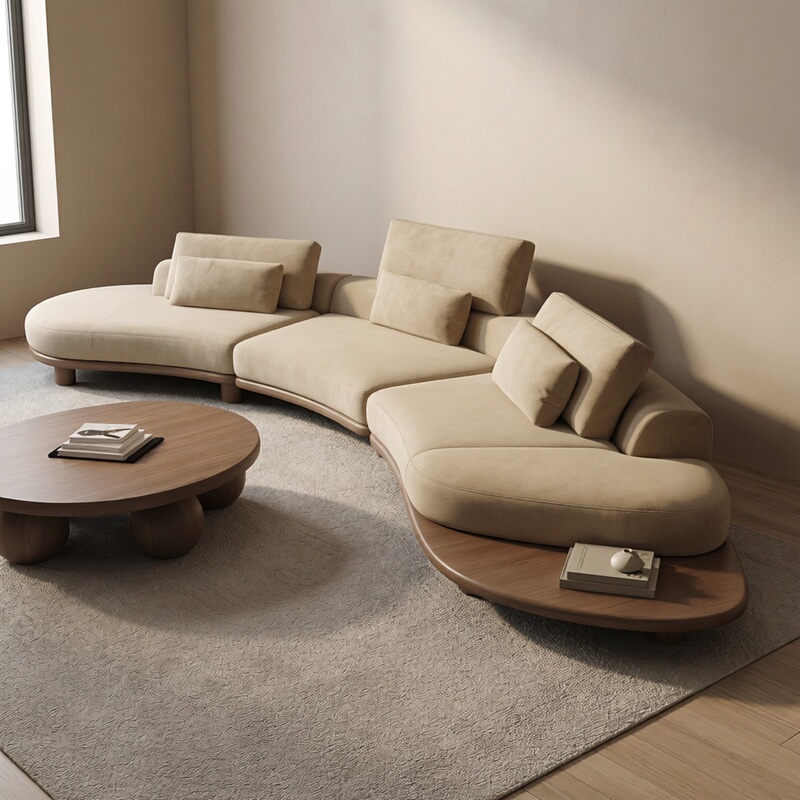 New Model of Chinese-Style Solid Wood Fabric Sofa for Large Living Rooms, Modern Minimalist Italian-Style Light Luxury Arc-Shaped Sofa New Model of Chinese-Style Solid Wood Fabric Sofa for Large Living Rooms, Modern Minimalist Italian-Style Light Luxury Arc-Shaped Sofa