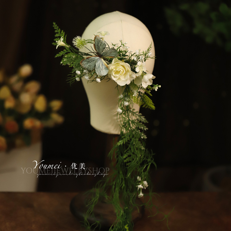 Forest-Style Fresh Artificial Flowers, Green Plants, Flowers, Butterfly Vines, Wreaths, Headpieces, Photo Studio, Wedding Dresses, Travel Photography Hair Accessories