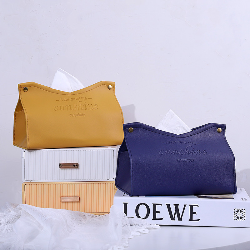 Leather Tissue Box Mesh Red Creativity Light Luxury Home Living Room On-board Toilet Paper Box Nordic Ins Napkins Contain box