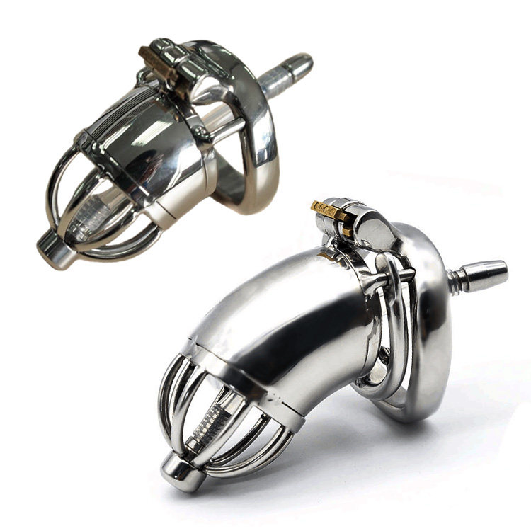sm Spice Adults Supplies Stainless Steel With Urine Tubes Virginity Cage Men With Metal Penis Lock Fine Rings JJ Cage Virginity Lock